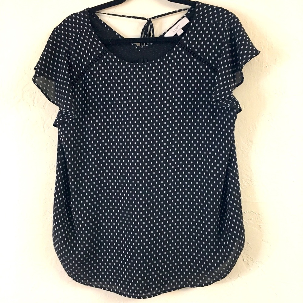 Loft Polka Dot Flutter Sleeve Blouse Large Black Office Work Wear Business - Picture 1 of 9